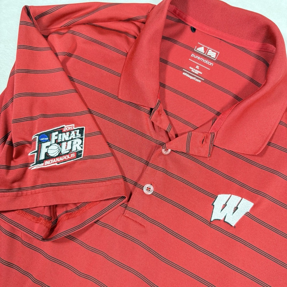Adidas Wisconsin Badgers 2015 Final Four Golf Polo Shirt Mens XL Red Striped